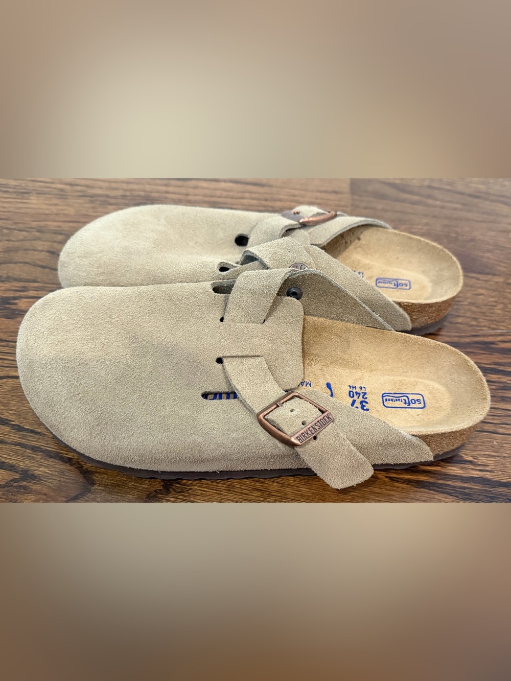 Birkenstock Boston Beige Soft Bed Suede Clogs Size 38